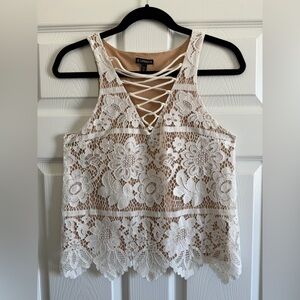 Express Ivory Floral Lace Tank Top